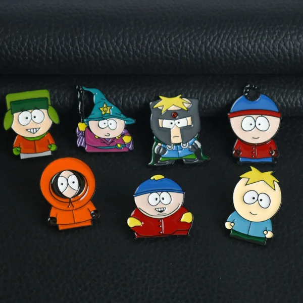 7Pcs/Set Cartoon TV Movie Cartman Figure Badges - Cute Lapel Pins for Backpacks, Clothes & Jewelry Accessories （ - Image 1