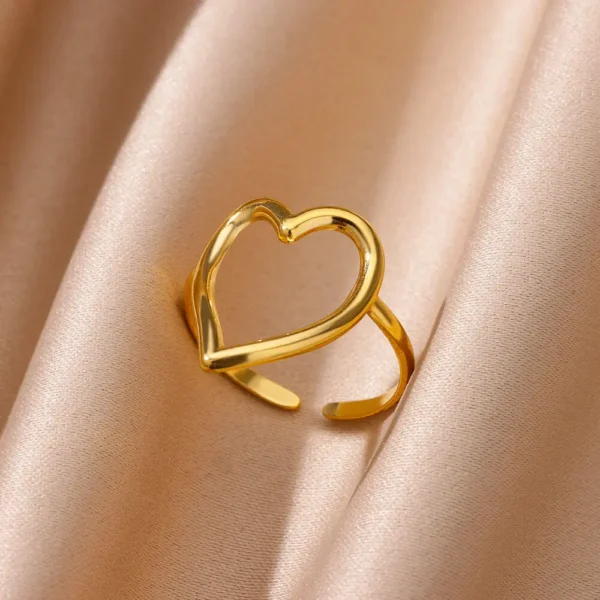 Heart Minimalist Stainless Steel Rings For Women Gold Color Glossy Opening Aesthetic Heart Ring Wedding Party Jewelry Gift BFF - Image 2