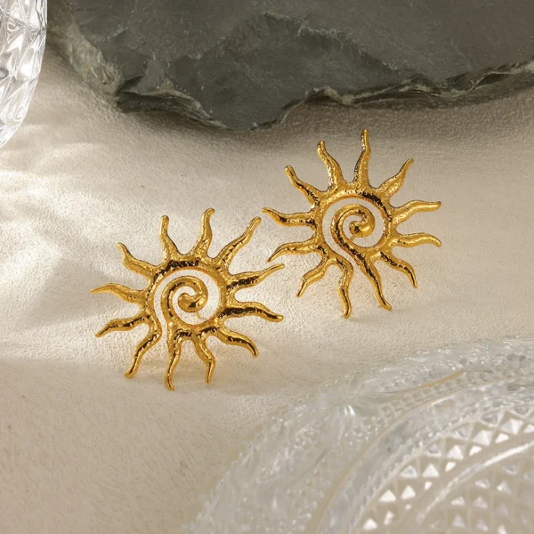 Retro Threaded Sun Earrings For Women Gold Color Stainless Steel Geometric Earrings Hip Hop Party Jewelry Birthday Gifts - Image 3