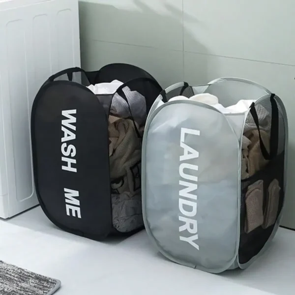 Portable Mesh Pop Up Laundry Hamper Wide Opening Breathable Collapsible Space-Saving Laundry Basket Dorm Travel Bathroom Items - Image 1