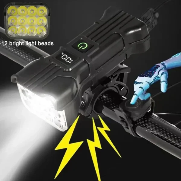 12 LED Bicycle Front Light Rechargeable Bike Light with Horn MTB Bicycle Head Lights Cycling Bike Safety Lamp for Night Riding - Image 2