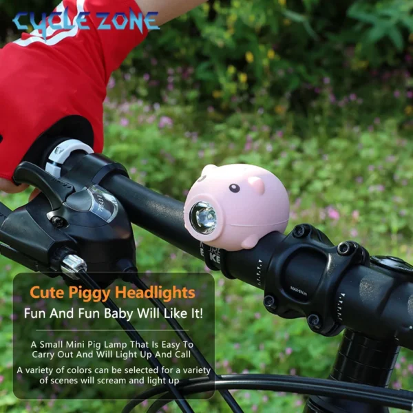 Cute Pig Bicycle Lights Rechargeable Bike Front Light Headlight Night Riding Children Cartoon Pig Lights for Electric Scooter - Image 5