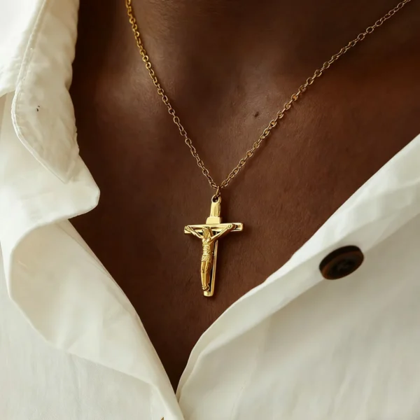 kf-S8c0fe81234ac4cdf8d8cb083c6016b2cL Stainless Steel Jesus Cross Necklace For Women Men Gold Color Caravaca Angels Crucifix Charm Choker Rapper Jewelry Hip Hop Gift - Image 1