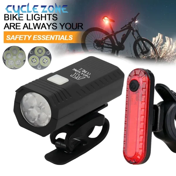 Bike Light Set Front Light with Taillight LED Rechargeable Bicycle Lights 3 Modes Headlight Easy to Install Night Cycling Lamp - Image 2