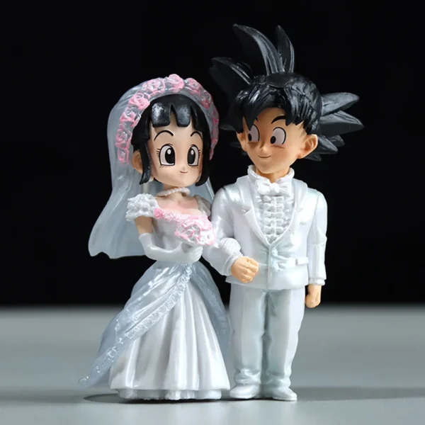 kf-S8ea6e1f5fd1a42e0a64657409551a292M 9cm Dragon Ball Anime Figure Son Goku Figures Wedding Goku Chichi Mariage Figurine Scene Statue Q Version Pvc Model Doll Toys - Image 1