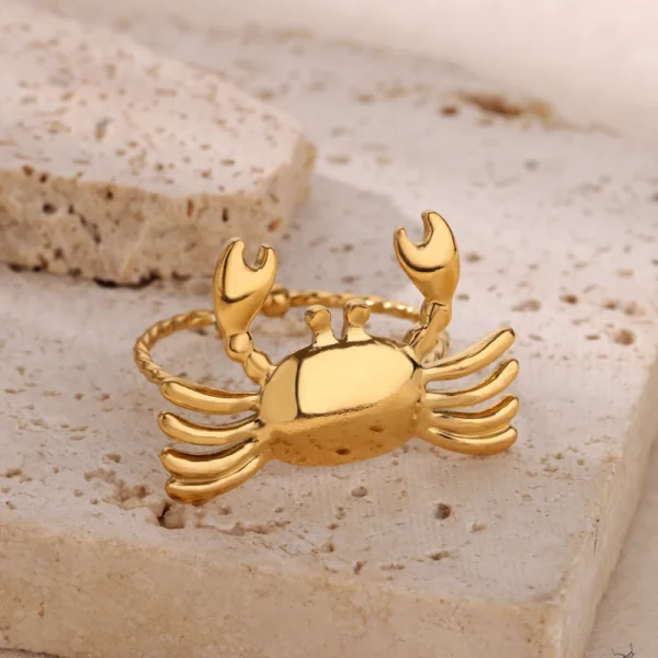 Stainless Steel Crab Rings for Women Gold Color Cute Animal Open Adjustable Ring Aesthetic Fashion Waterproof Jewelry Gift - Image 4
