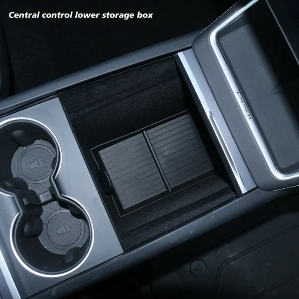 Console & Armrest Storage Box For Tesla New Model Y 2025 Juniper Launch ABS with Silicone Non-slip Mat Upper and Lower Watercup - Image 4