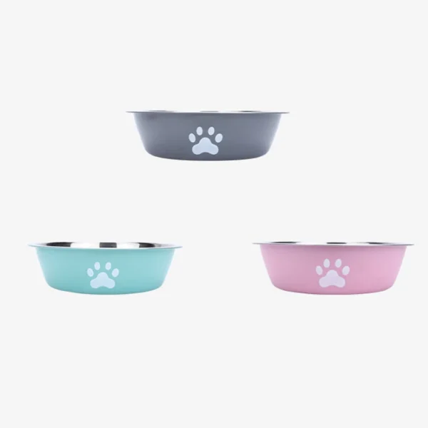 New stainless steel dog basin paw print pet supplies cat bowl dog bowl silicone anti-slip design pet drinking water feeding bowl - Image 5