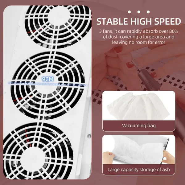3 Fans Powerful Suction Professional Nail Dust Collector 40W Fan Nail Vacuum Cleaner Nail Dust Extractor For Nails Manicure - Image 4