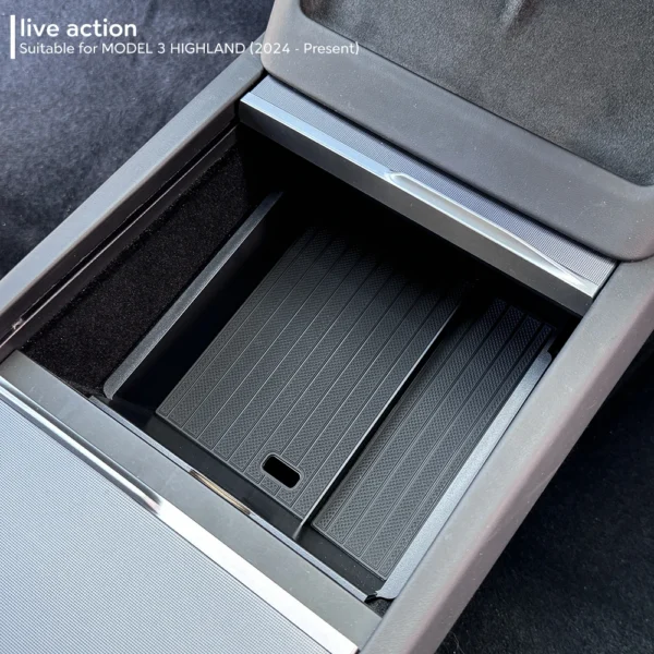 for Tesla Model Y Juniper 2025 Launch Model 3 Highland 2024 Console Armrest Storage box Organizer Flocking ABS with silicone pad - Image 4
