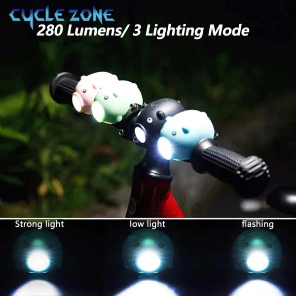 Cute Pig Bicycle Lights Rechargeable Bike Front Light Headlight Night Riding Children Cartoon Pig Lights for Electric Scooter - Image 3