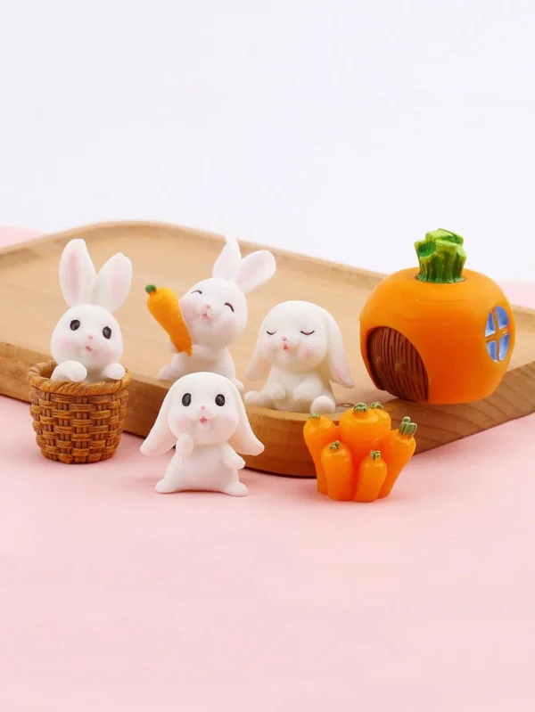 4PCS-Miniature Rabbit Model Mini Bunny Figurine Desktop Garden Landscape Ornament Resin Craft Easter Cute Home Office Decor Supp - Image 2