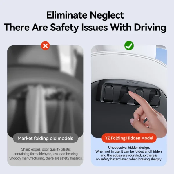 YZ Foldable Car Seat Hooks Hanging Hooks 11 pounds Large Load-Bearing Hook Hanger For Tesla Model 3 Y Juniper Highland 2021-2025 - Image 4