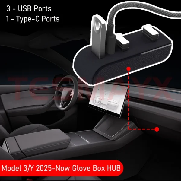 Glove Box Docking Station for Tesla Model 3 Y 3+ Y Juniper USB Hub Ports Car 4-in-1 USB Extender Charger Upgrade Data Transfer - Image 2