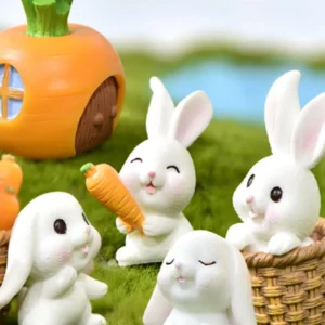 4PCS-Miniature Rabbit Model Mini Bunny Figurine Desktop Garden Landscape Ornament Resin Craft Easter Cute Home Office Decor Supp