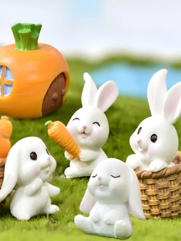 4PCS-Miniature Rabbit Model Mini Bunny Figurine Desktop Garden Landscape Ornament Resin Craft Easter Cute Home Office Decor Supp - Image 1