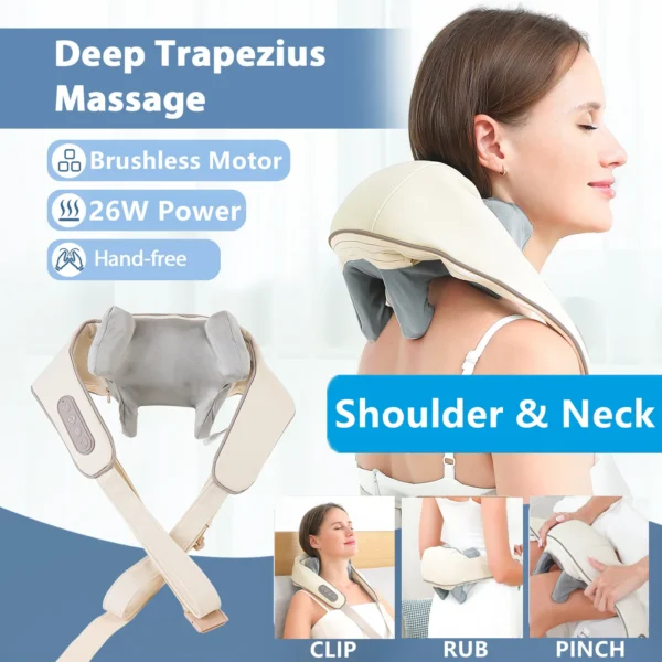 Foreverlily 26W Brushless Motor Neck And Shoulder Massager Wireless Shoulder And Back Kneading Massage Shawl Neck masajeador - Image 1