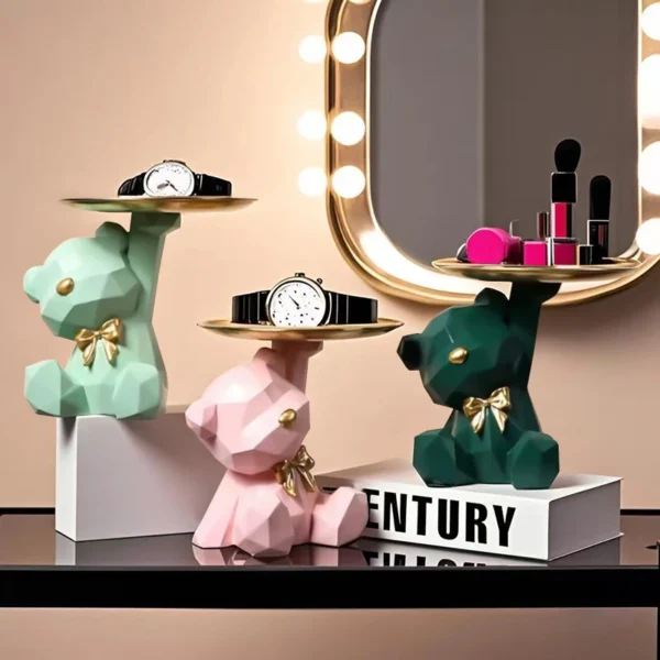 Kawaii Geometric Butterfly Bear Tray Living Room Desktop Decoration Candy Miscellaneous Storage Tray Home Decoration - Image 2