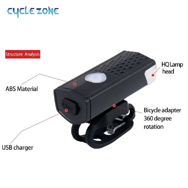Bike Front Lights USB Rechargeable LED Bicycle Lamp for Night Riding MTB Headlight Flashlight Safety Cycling Accessories 3 Modes - Image 3