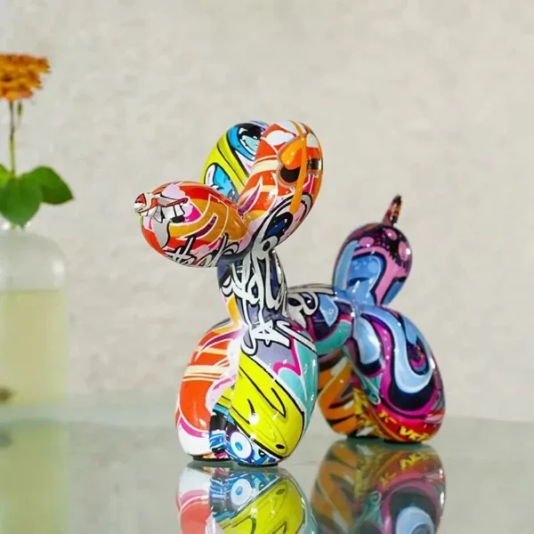 Miniso Fashion Graffiti Balloon Dog Statue Home Desktop Decoration Painting Color Art Animal Ornament Birthday Gift - Image 4