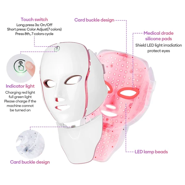 7 Colors Photon Facial LED Mask Red Light Therapy Anti Aging Face Neck Beauty Mask Relaxation Treatment Anti-Wrinkle Skin Care - Image 5