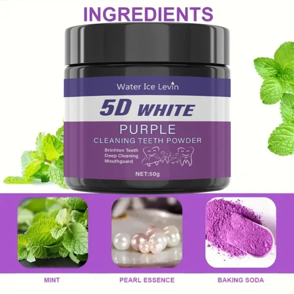 Purple Teeth Cleaning Powder - Sulfate-Free, Deep Cleaning and Polishing, Whitens Teeth in 5 Days, Portable for Daily Use and Travel - Image 2