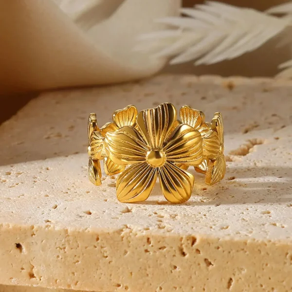 Unique Design Flower Rings For Women Geometric Stainless Steel Flower Opening Ring Gold Color Jewelry Gift Anillos - Image 4