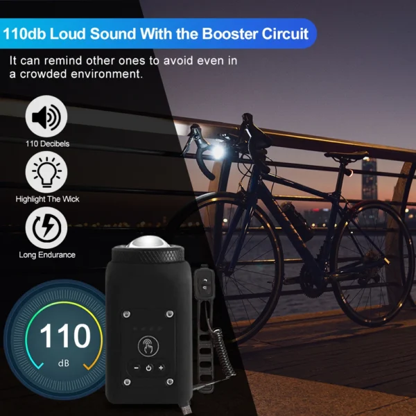 Bike Horn Light 110DB USB Rechargeable Bicycle Front Light Electric Bell Remote Control Horn Bike Light Night Cycling Accessorie - Image 2