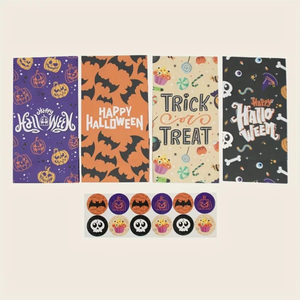 24pcs-Halloween Kraft Paper Gift Bags - for Party FavorsTrick or TreatBirthday, and Craft Supplies -24 bags+24 circular stickers - Image 3