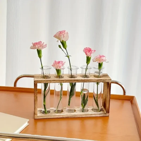 Creative Retro Hydroponic Green Plant Test Tube Vase Series Wooden Frame Vase Office Desktop Decoration Home Decoration - Image 2