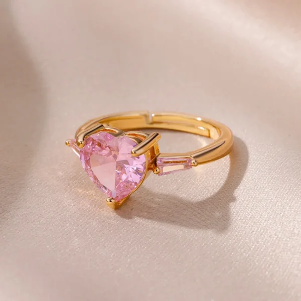 Pink Zircon Heart Rings For Women Gold Plated Stainless Steel Adjustable Heart Ring 2023 Trend Wedding Aesthetic Jewelry Gift - Image 4