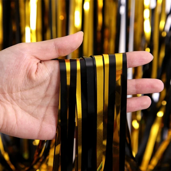 kf-Sacc566595d734b89b2f8696084611c6fv Birthday Party Decorations Backdrop Curtains Glitter Black Gold Tinsel Fringe Foil Curtain Background Wedding Adult Anniversary - Image 1