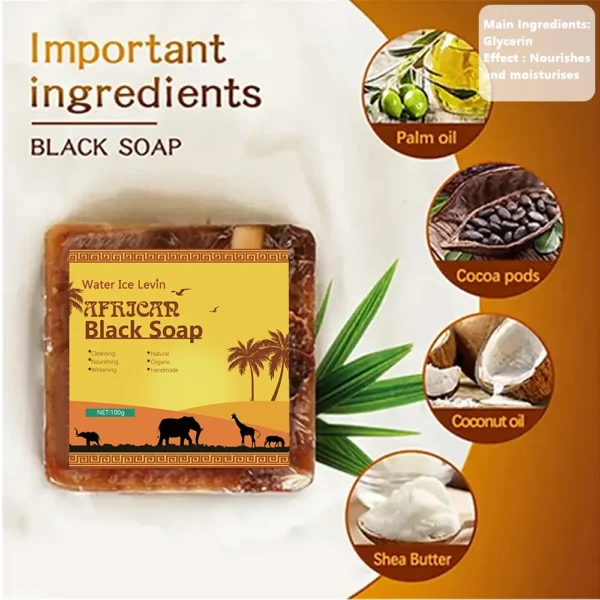 African Black Soap Acne Treatment Deep Cleaning Exfoliate Facial Moisturizing Skin Smoothing Face Soap for Skin Care - Image 2