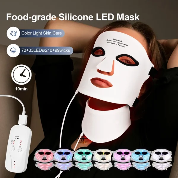 Silicone LED Mask Face With Neck 7 Colors LED Photon Red Light Infrared Therapy Flexible Facial Mask Repair Skin Wireless Use - Image 7