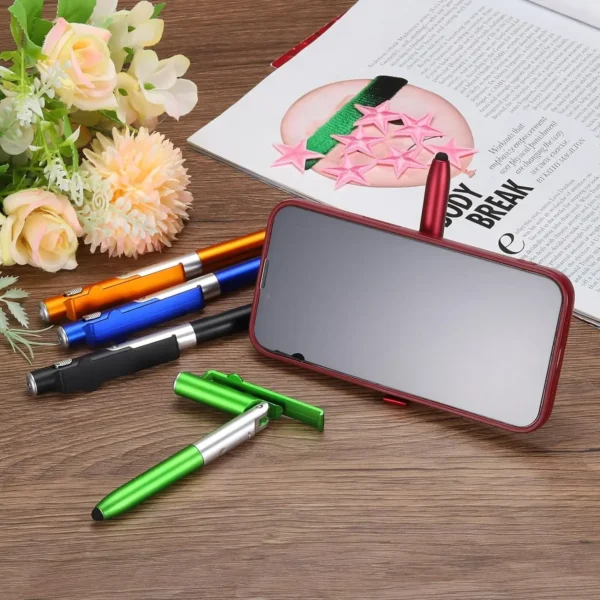 4-in-1 All-in-One Multifunction Pen: Stylus, Ballpoint Pen, LED Light, and Phone Stand for Office & School - Image 3