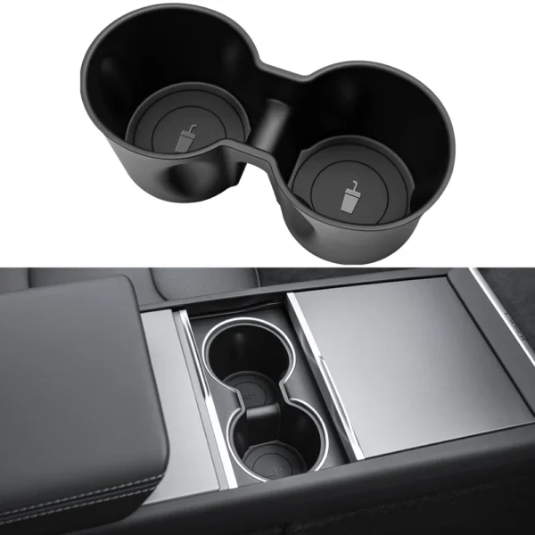 kf-Sb2e0ff2ca5ac4bd9bd174ab331a4869ci For Tesla Model Y Juniper Model 3 2025 Center Console Water Cup Holder TPE Coaster Mat Pad Model Y Juniper Organizer Accessories - Image 1