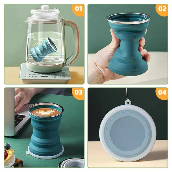 Portable Silicone Foldable Cup With Lanyard Heat Resistant Collapsible Cups Lid Folding Storage Travel Mug For Hot Water - Image 5