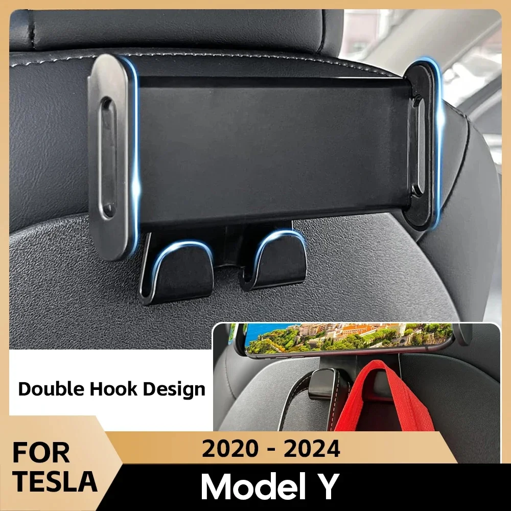 kf-Sb4c5f54aa2534271a1ff0ef987ab8aaaz For Tesla Model 3/Y Back Seat Phone Holder with 2 hooks 360° Rotate Stand Auto Headrest Bracket Support For Tablet PC iPad Mini - Image 1