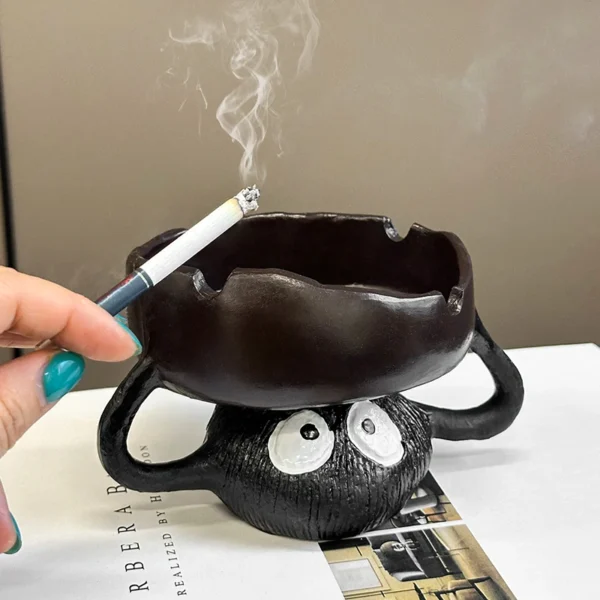 Cartoon Cute Coal Ball Ashtray, Home Living Room Coffee Table Office Desktop High-End Feel Anti-Fly Ash Ashtray Decoration - Image 6