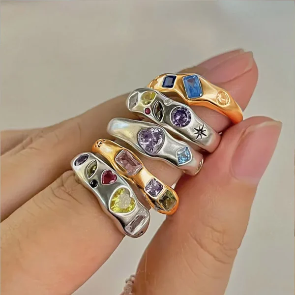Zircon Square Finger Rings for Women Gold Color Irregular Stainless Steel Ring Engaement Wedding Aesthetic Jewelry Girls Gift - Image 1