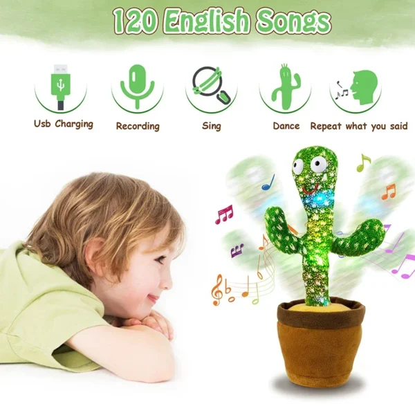 Dancing Cactus Song Speaker Talking Usb Battery Voice Repeat Plush Cactu Dancer Toy Talk Plushie Stuffed Toys For Kids Gift - Image 3
