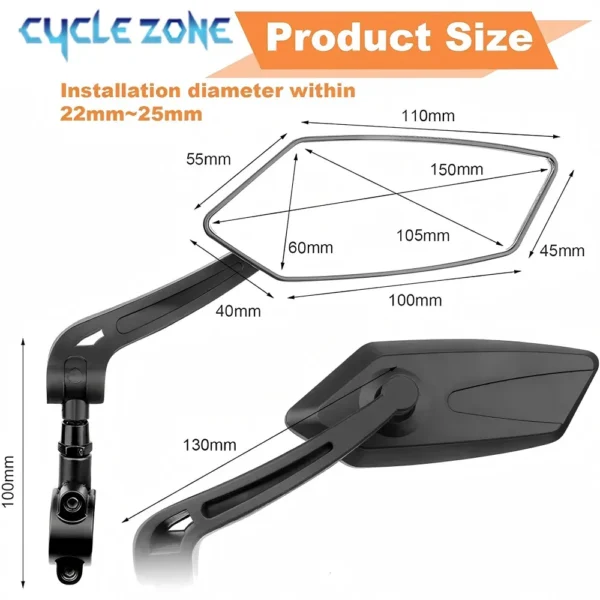 Bicycle Rear View Mirror 360° Adjustable Bike Handlebar Rearview Mirrors Clear Wide Range Back Sight MTB Cycling Accessories - Image 2