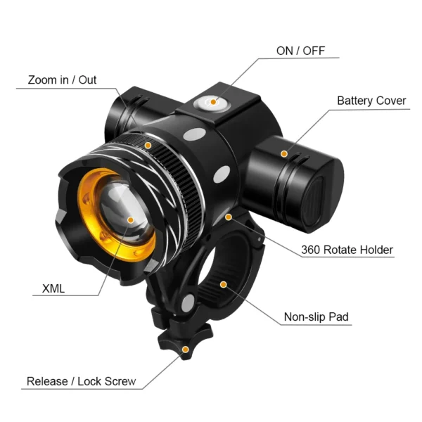 T6 LED Bicycle Front Light Bike Headlight Adjustable Zoom USB Rechargeable Waterproof Cycling Flashlight MTB Bike Accessories - Image 5