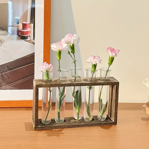 Creative Retro Hydroponic Green Plant Test Tube Vase Series Wooden Frame Vase Office Desktop Decoration Home Decoration - Image 6