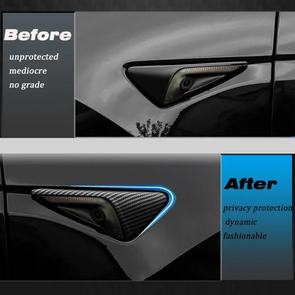 For Tesla Model 3/Y 2024 2025 Side Camera Protection Cover Fender Car Modification Accessories Matte Carbon Fiber Pattern Trim - Image 2