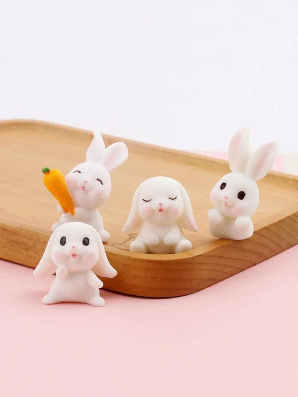 4PCS-Miniature Rabbit Model Mini Bunny Figurine Desktop Garden Landscape Ornament Resin Craft Easter Cute Home Office Decor Supp - Image 4