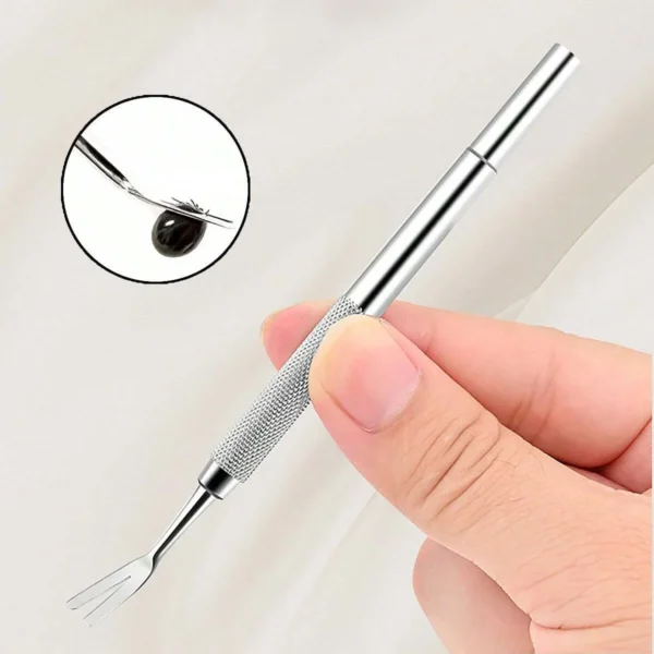 1pc-Stainless steel tick fork removal tool - effective pet flea and tick removal tweezers for dog care and cleaning - Image 2