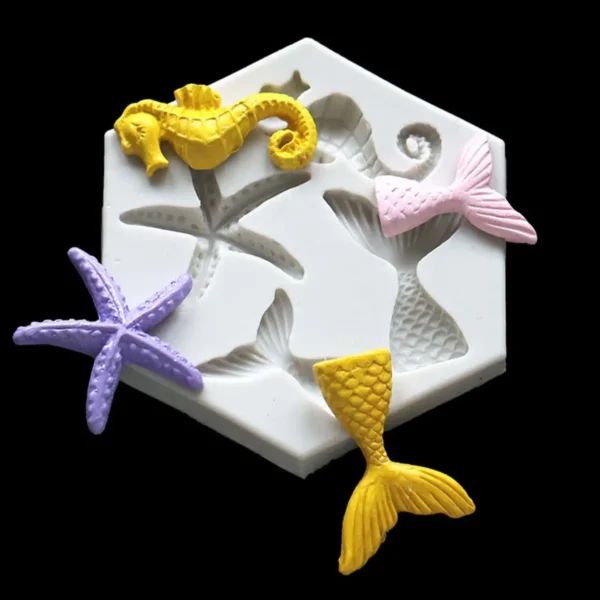 1pc-DIY Baked Large and Small Fish Tail, Sea Star, Seahorse Liquid Silicone Mold - Image 4
