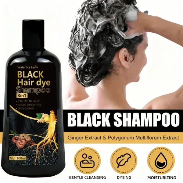 Black Hair Dye Shampoo 3in1 with Ginger & Biotin - Long Lasting Color & Gray Coverage for Vibrant Hair - Image 5