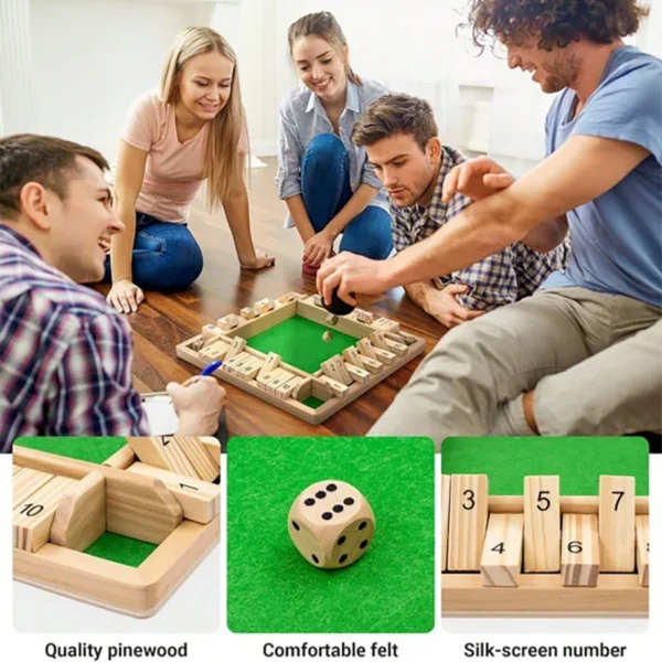 Classic 4 Sided Wooden Board Game With 2 Dice And Shut-The-Box Instructions, Classics Tabletop Version And Pub Board Game - Image 4